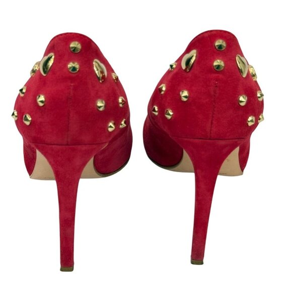 Love Moschino Red Suede Stiletto Pumps Gold Studs Heart 4" Heels Size 41 / US 11 - Picture 6 of 15